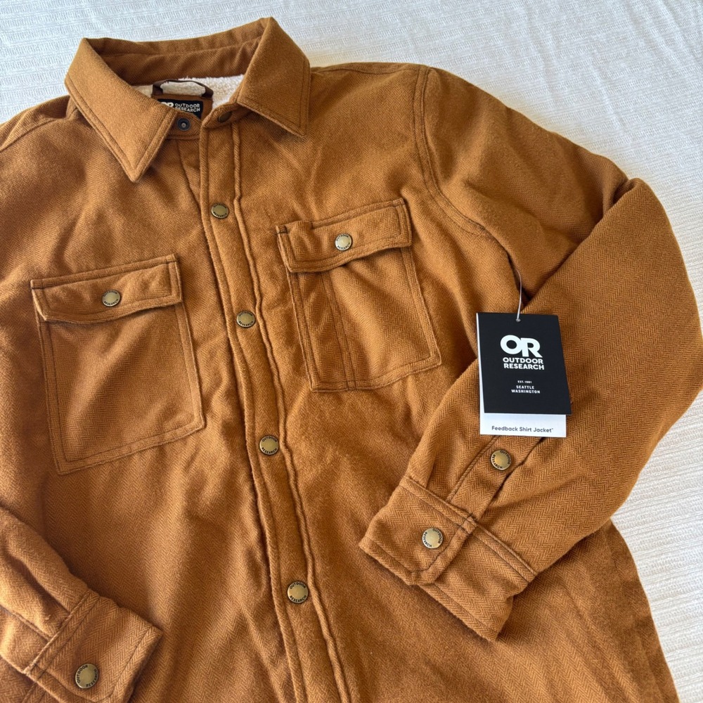 Outdoor Research Mens Feedback Shirt Jacket‎ Saddle Brown Sherpa Lined 283216 S
